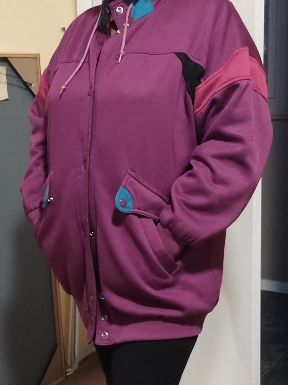 Women's Plum Hooded Jacket with Teal Accent - Reversible